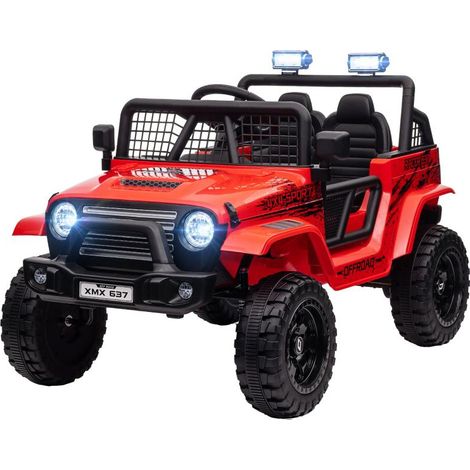 Voiture électrique pour enfants avec suspension souple, télécommande, phares LED, klaxon, moteurs 12 V, en plastique et métal, rouge