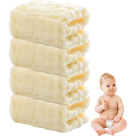 Washcloth Bébé - Mousseline Coton Naturel 30x30 cm - Doux Respirant Absorbant - Pour Nouveau-Né Enfant et Adulte - Lot de 4