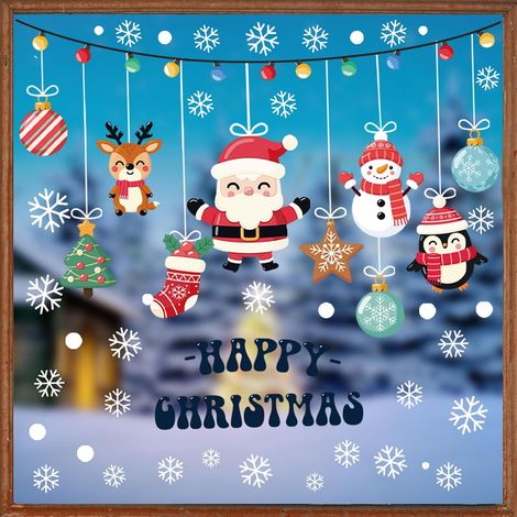 9 Feuilles Autocollants Fenêtre Noël, 173 Pcs Stickers Fenetre Noël Réutilisables Double Face avec Motifs avec Sapin, Bonhomme de Neige, Flocons, pour Décoration Intérieure, Fête et Vitrines (1/5)