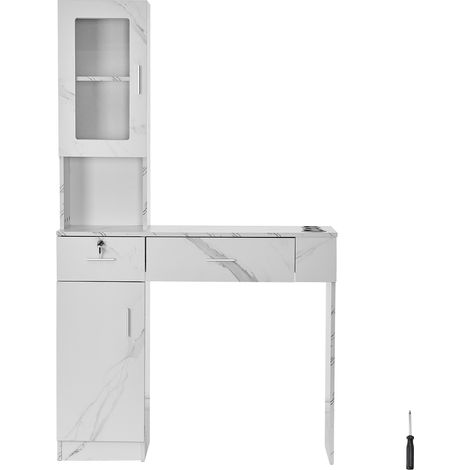 VEVOR Estación Blanca de Salón de Montaje en Pared para Estilista Juego de Muebles de Spa de Belleza 1 Gabinete de Almacenamiento 3 Cubículos y 2 Cajones 1 con Cerradura, para Salón, Spa, Peluquería