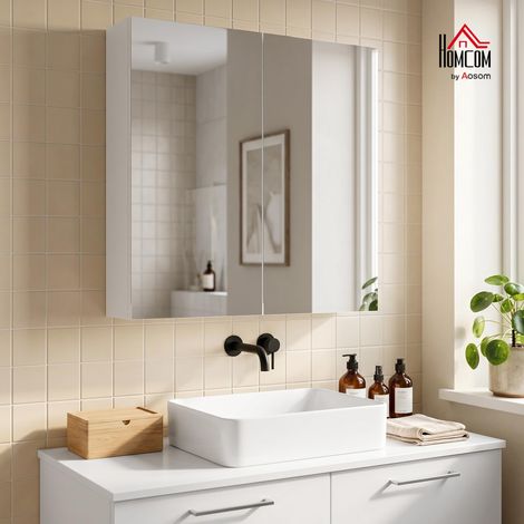 Armoire Murale Salle de Bain avec Miroir, 60 x 75 cm, Blanc (1/5)