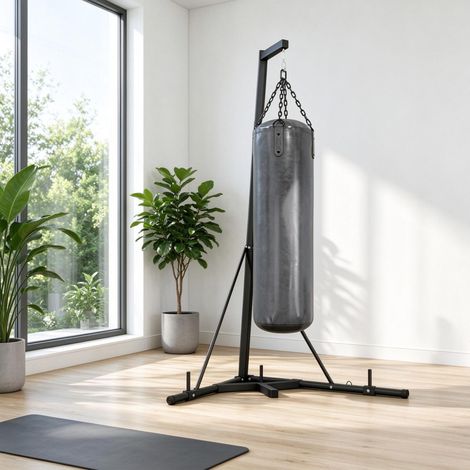 Support de sac de frappe autoportant, pliable et réglable en hauteur avec base lestée, charge maximale 60 kg, construction en acier (uniquement avec support de sac lourd autoportant, sacs de sable non