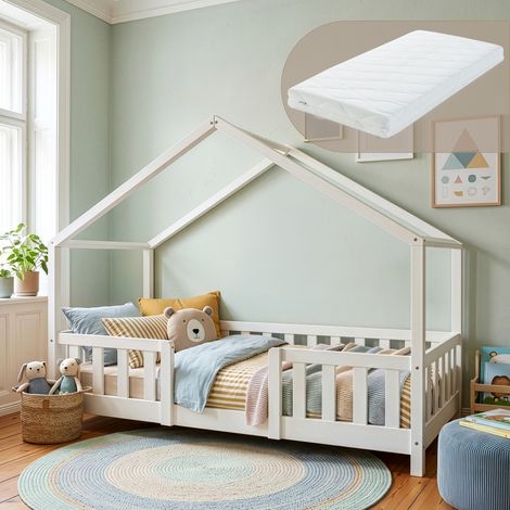 Kinderbett Treviolo 80x160 cm mit Lattenrost und Gitter Weiß [en.casa]