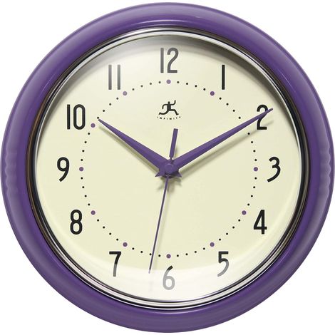 Horloge Murale rétro 22,9 cm silencieuse sans tic-tac pour Cuisine, Salle à Manger, Mouvement à Quartz, Horloge Murale rétro décorative (Violet) (1/5)