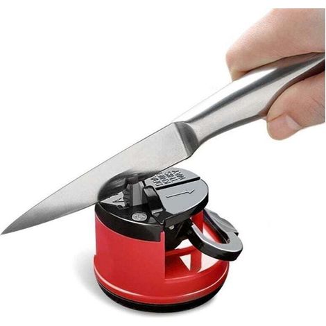 Affûteur de couteaux en pierre, aiguisoir de couteaux de cuisine ciseaux de sécurité, broyeur de lames, affûtage de couteaux en tungstène diamant, outil avec ventouse，rouge..
