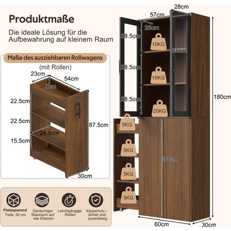 Küchen-Hochschrank 60x30x180 cm aus MDF in Schwarz/Natur, platzsparend – MEUBLIV (1/5)