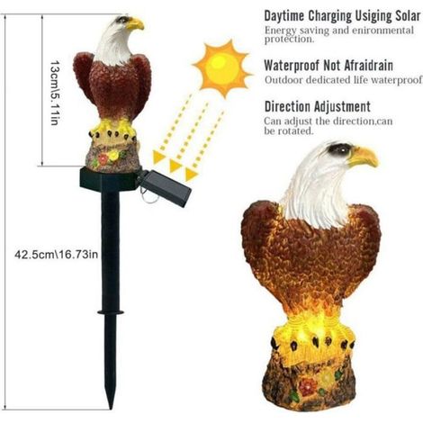 Lampe Solaire Aigle - 43,8 cm - IP65 - Blanc Chaud - Pour Jardin Terrasse Pelouse - Lot de 2 (1/5)
