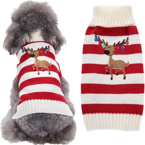 Suéter navideño cálido para mascotas, con estampado de ciervos, ideal para las fiestas, para gatos, corgis y golden retrievers. (1/4)