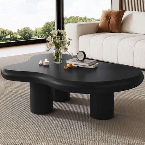 Tavolino da caffè irregolare a forma di nuvola dal design creativo, tavolino laterale per divano, MDF laccato nero, piedini in feltro, 97×67×32 cm (1/5)