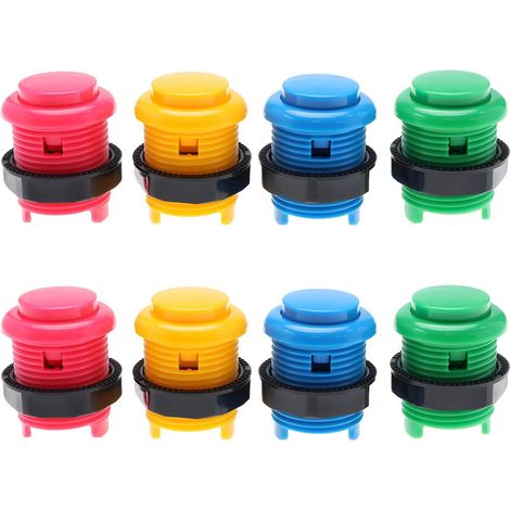 8pcs Bouton Poussoir Compatible avec Arcade Jeux de Machine Multicolore Jeux Vidéo Bouton Jeux Accessoires Remplacement, 4 Couleurs (1/5)