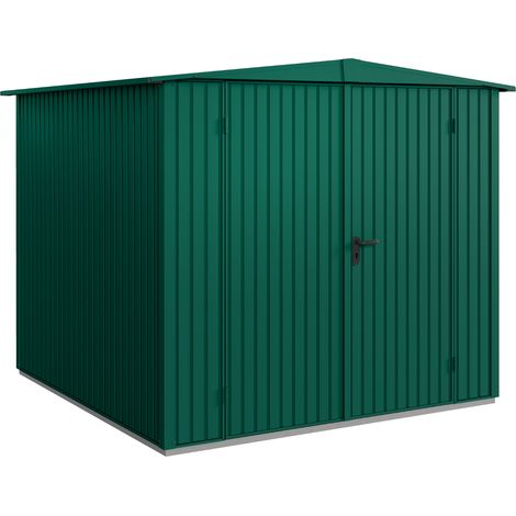 Hörmann Metall-Gerätehaus Berry Classic mit Satteldach Typ 2, 259 x 248 cm, moosgrün, 6,4 m², 2-flüglige Tür (1/5)