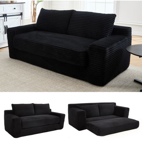 Canapé convertible 2 places en tissu noir, sans montage, mémoire de forme DESVIAE (1/5)