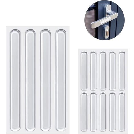 Amortisseurs transparents anti-chocs, lot comprenant 10 pièces de 63 x 10 x 2 mm et 4 pièces de 150 x 15 x 2 mm, installation sans perçage, protections pour poignées, murs et réfrigérateur (1/4)
