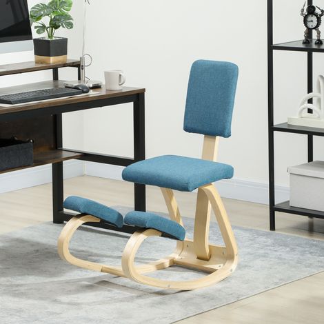 Chaise à genoux ergonomique avec dossier, siège à bascule, correcteur de posture, bleu foncé