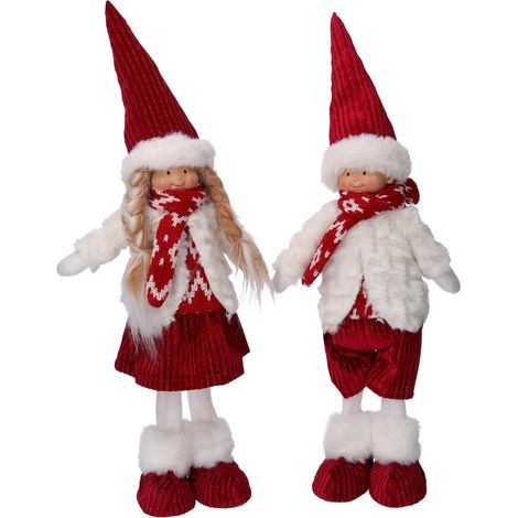 Coppia Bambino/a in Tessuto Bianco e Rosso 45 cm