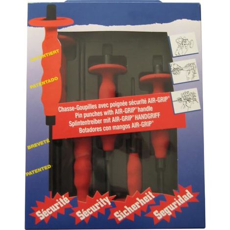 Jeu 5 Chasses Goupilles Gainé Air-Grip 3-4-5-6-8mm Racodon
