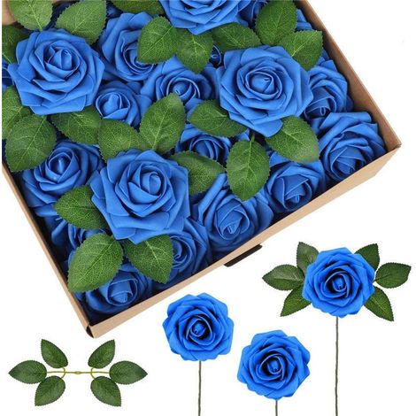Coffret cadeau de roses artificielles bleues, fleurs en soie PE, décoration intérieure, centre de table de mariage bleu (1/5)