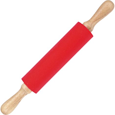 Rouleau à pâtisserie allongé en silicone avec manche en bois massif et surface antiadhésive, rouge. (1/5)