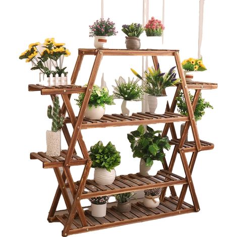 Support de Plantes, Bois de Pin Massif, 8 Niveaux, Dimensions 94 x 25 x 106 cm, Charge Maximale 60 kg, Convient pour une Utilisation Intérieure et Extérieure (1/5)