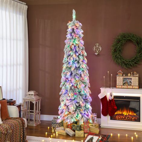 Albero di Natale stretto da 225 cm con luci LED bicolore, 11 modalità di illuminazione, timer, 800 rami, verde.