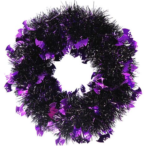 (1 Stück) (Lila Fledermaus-Design) Künstlicher Halloween-Kranz/Gartendekoration, Kürbis- und Totenkopfanhänger, 27 cm, für Haustiere (1/2)