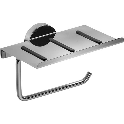 Croydex Flexi-Fix Chrome Toilet Roll Holder with Anti Slip Shelf - Pendle (1/5)