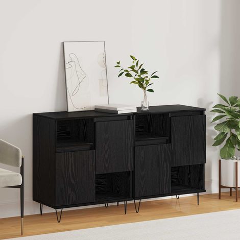 vidaXL Sideboard 2 pcs Schwarz Eichen-Optik 60 x 35 x 70 cm (1/5)