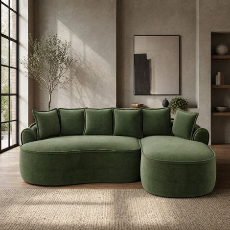 Divano angolare modulare 252x164x67 cm verde – senza montaggio, tessuto chenille MEUBLIV