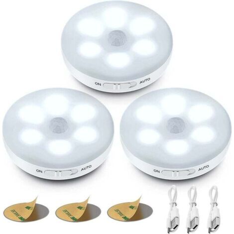 Pair Automatisches LED-Nachtlicht, Bewegungsmelder-Lampe für den Innenbereich, kabellose LED-Lampe, 3 Modi (Auto/Ein/Aus), LED-Schrankleuchte, USB-wiederaufladbare Lampe für Vitrinen, Küche, Schminkti