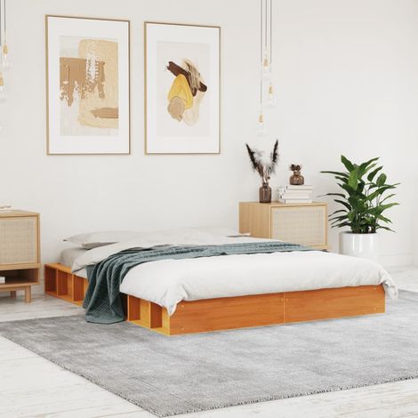 Massivholzbett ohne Matratze Wachsbraun 120x190 cm Kiefernholz (1/5)