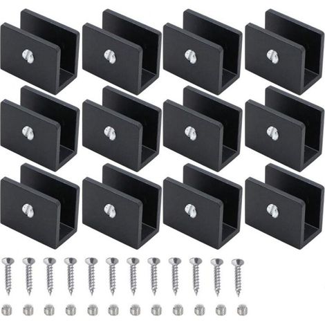 12 Pièces Pince à Verre Garde Corps, Support D'Étagère En Verre Clip, Support d’Étagère En Verre Réglable Aluminium, Métal Support d'Angle En U, Pinces à Verre à Un Trou, Pour Salle De Bain,Wc,Couloir