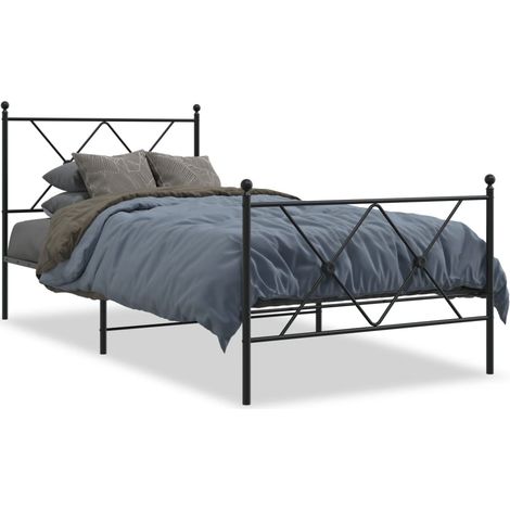 Lit simple,Lit adulte,Cadre de lit métal sans matelas avec pied de lit noir 90x190 cm CFW3344328 (1/5)