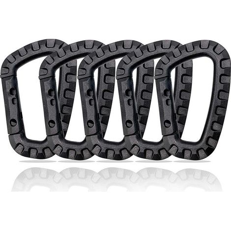 Lot de 5 mousquetons en plastique - Noir - En forme de D (1/4)