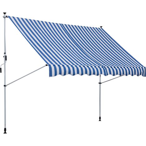 Outsunny Balkonmarkise mit Kurbel, höhenverstellbar, 150 cm breit, wetterfest für Terrasse, Veranda, Garten, blau-weiß