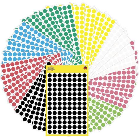 Avery-Zweckform 59994 Etiquette Ø 8 mm papier rouge, vert, jaune, noir, bleu, blanc, rouge néon, vert fluorescent 1 set