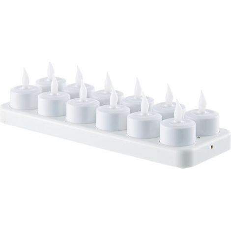 Vela electrónica LED recargable con carcasa blanca para 12 personas, decoración navideña y para fiestas, luz blanca continua. (1/5)