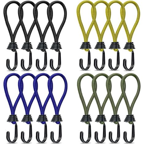 Lot de 16 tendeurs élastiques de 15 cm avec crochets, sangles élastiques en caoutchouc pour tentes, bâches et auvents (1/5)