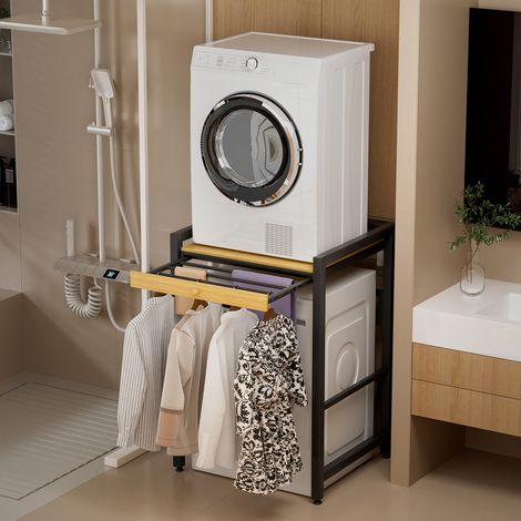 FIANAO - Waschmaschinenschrank - mit Regalböden, Abmessungen 63×73×105cm, Tragfähigkeit 200kg, mit verschiebbarer Aufhängung, gefertigt aus MDF und einer Kohlenstoffstahlkonstruktion. (1/4)
