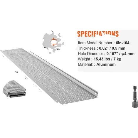 Protector de canalones, construcción de aluminio, ajuste regulable, 6 pulgadas, 26 piezas. (1/2)