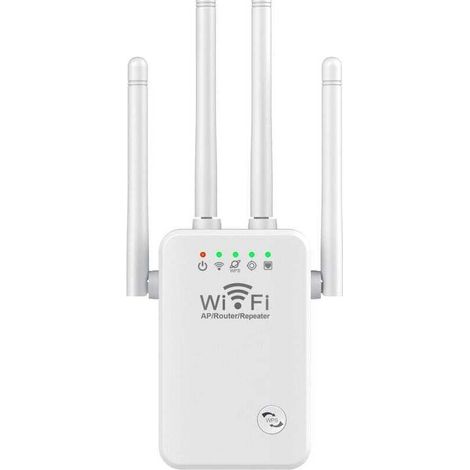 Repeteur WiFi sans fil 4 antennes 2.4G WiFi 300M Extender Amplificateur de signal longue portee Blanc
