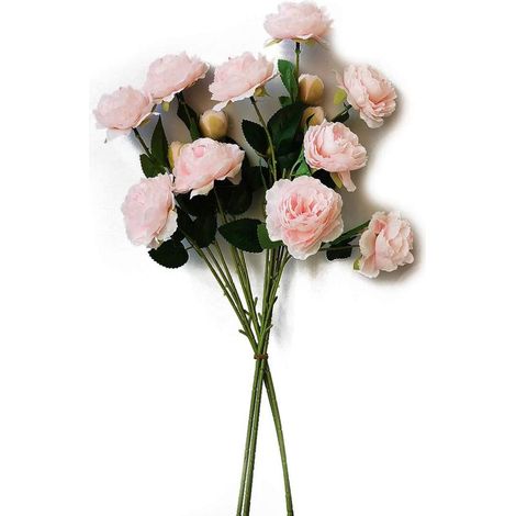 Flor artificial de 5 tallos, peonía de seda rosa, tallo largo de 66 cm, decoración para bodas, interior/exterior (1/5)