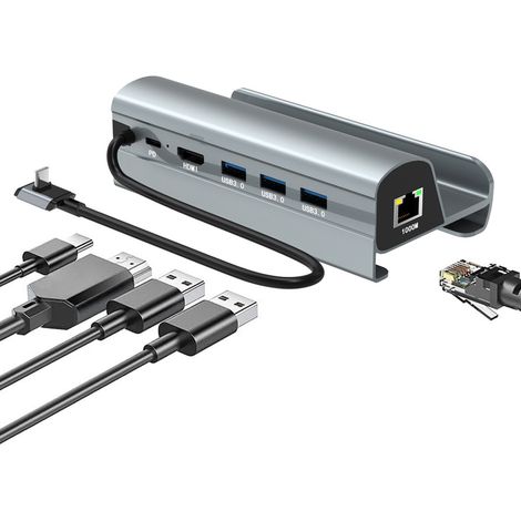 Station d'accueil pour pont vapeur, station d'accueil 6 en 1 en alliage d'aluminium, mise à niveau 2.0 Ethernet Gigabit 4K à 60 Hz, 3 ports USB 3.0 et ports USB-C PD pour accessoires de pont vapeur su (1/5)