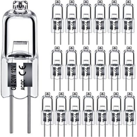 10 pièces Ampoules halogènes G4, 20 W, 12 V, dimmables, pour éclairage sous-meuble, spots intégrés et luminaires sur rail