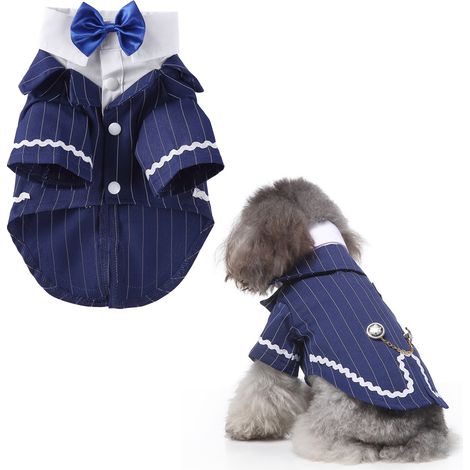 1 smoking pour chien, costume cérémonie bleu, cravate intégrée, polyester, pour mariage ou fête, tailles S à XL (1/5)