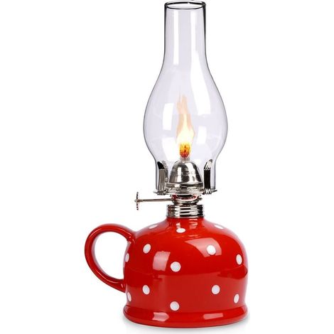 Lampada ad olio rossa in vetro e ceramica con stoppino regolabile