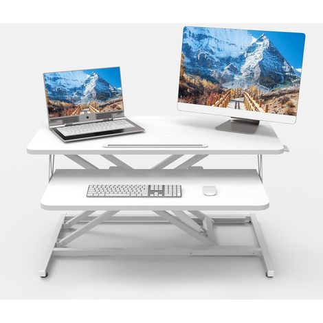 Steh-Sitz Schreibtischaufsatz Höhenverstellbar Stehpult Aufsatz Desktop White (1/5)