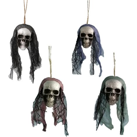 Lot de 4 squelettes suspendus, fantômes et crânes de la Faucheuse, décorations d'Halloween effrayantes. (1/5)