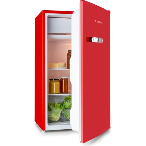Klarstein – Réfrigérateur à boissons 90 L – Classe E – Compartiment congélateur 7 L – 3 étagères porte – Décapsuleur intégré – Dimensions 47x82x44 cm