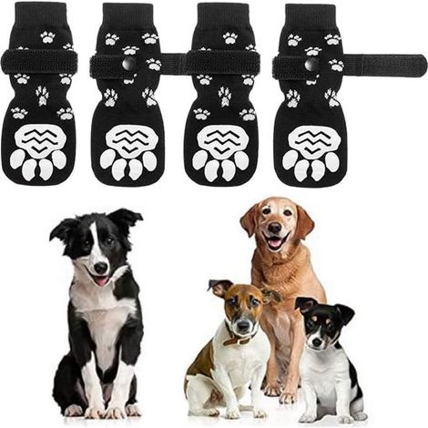 4 pares calcetines antideslizantes evitan laman patas, Protector patas perro doble cara excelente tracción suelos madera interiores, Blanco roto (1/5)