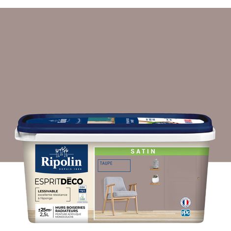 Ripolin – Peinture murale satin taupe 2,5L – Ultra-couvrante pour murs et boiseries – Lessivable et résistante aux taches – Fabriquée en France